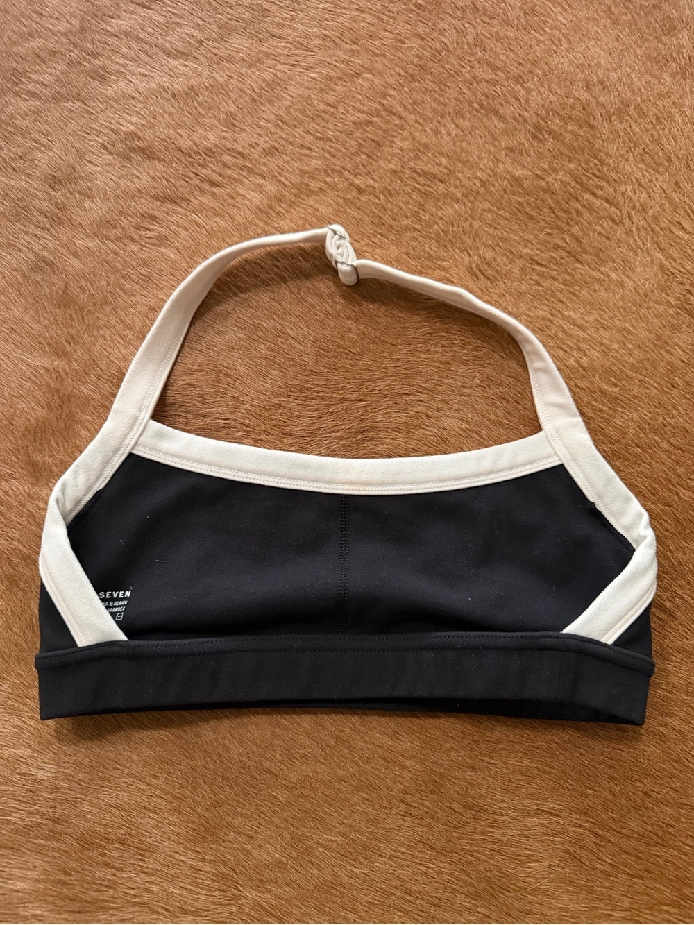 437 The Halter Sports Bra Crop Top black cream white small XS - Picture 2 of 5